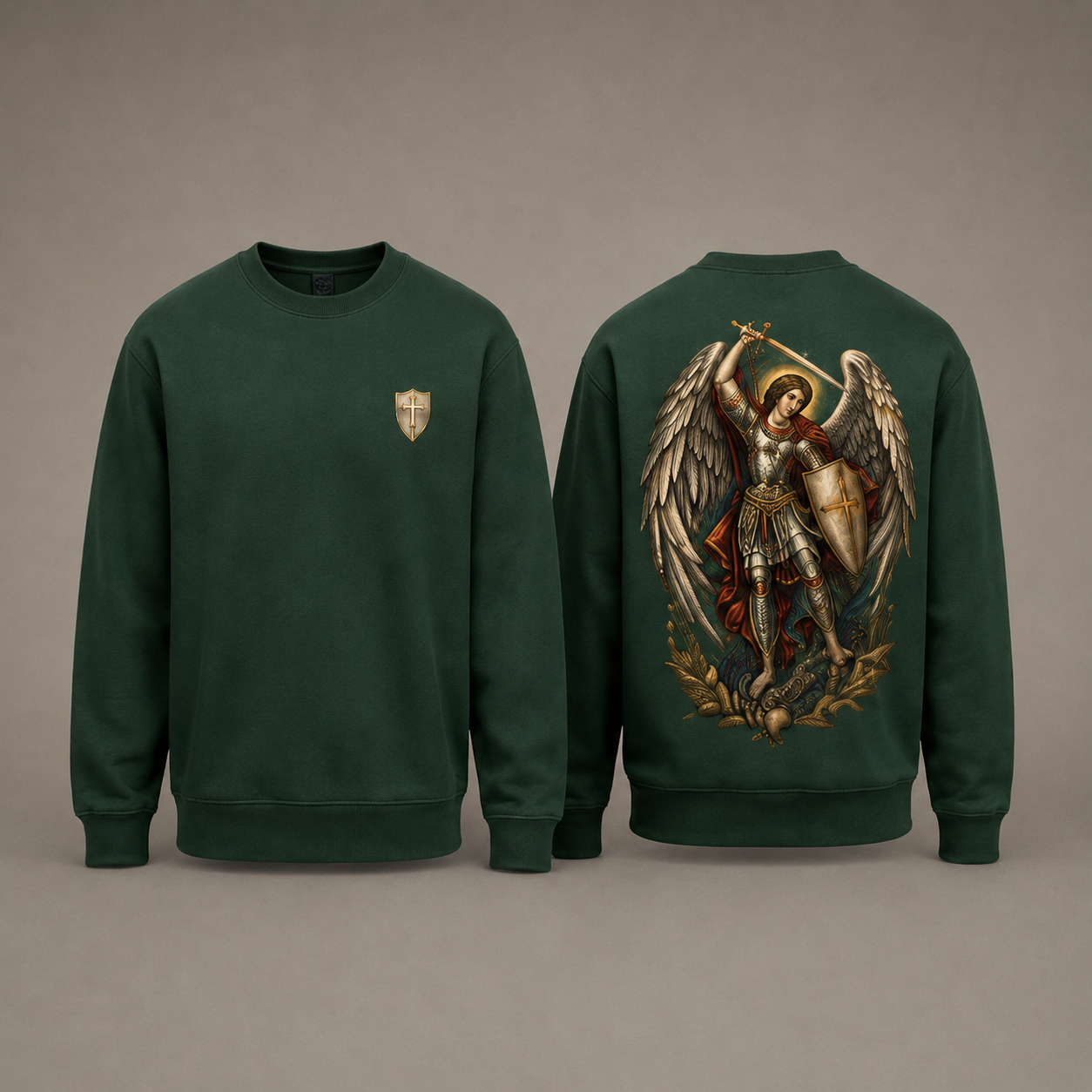Sweat vert bouteille Saint Michel, vues de face et de dos