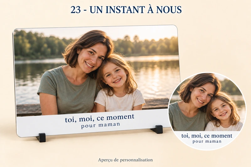 Un instant à nous : plaque aluminium personnalisé, produit entier et zoom du motif